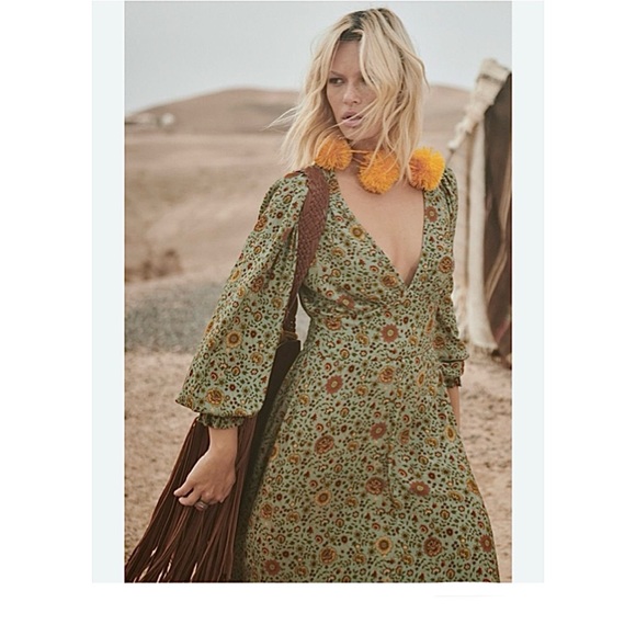 NWT! Spell x Free People "The Lady Untamed" Floral Gown in Matcha Med MSRP $289 - Picture 10 of 14